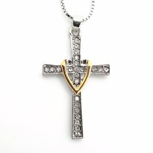 Silver Plated Two Tone Heart Cross Necklace
